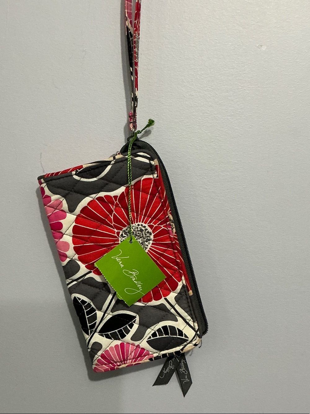 Vera Bradley Quilted Wristlet in Red, Pink, Black Floral Print